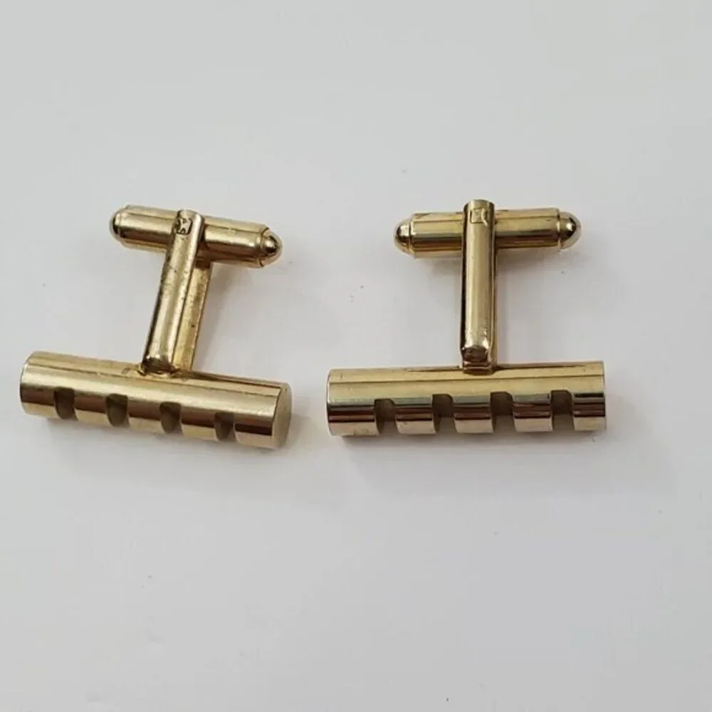 Shields Cuff Links Gold Tone Rectangle Stripe‎ Tube